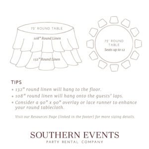 Southern Events Linen Sizing, 72in Round