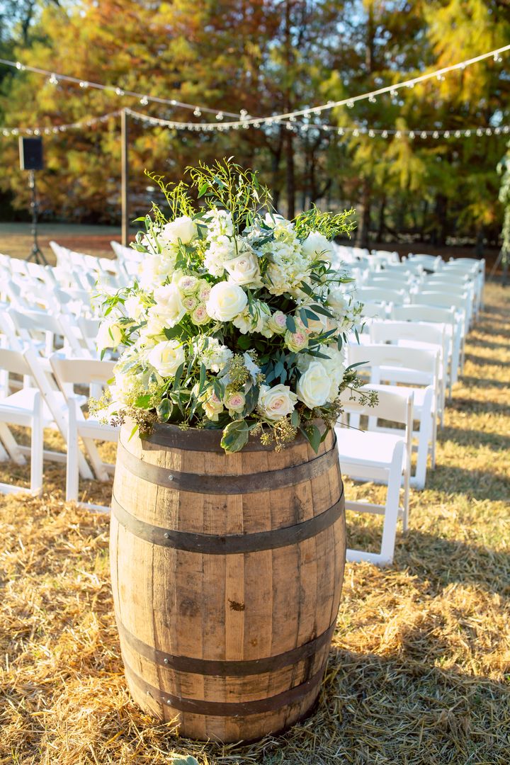 Tennessee fall weddings whiskey barrel decor