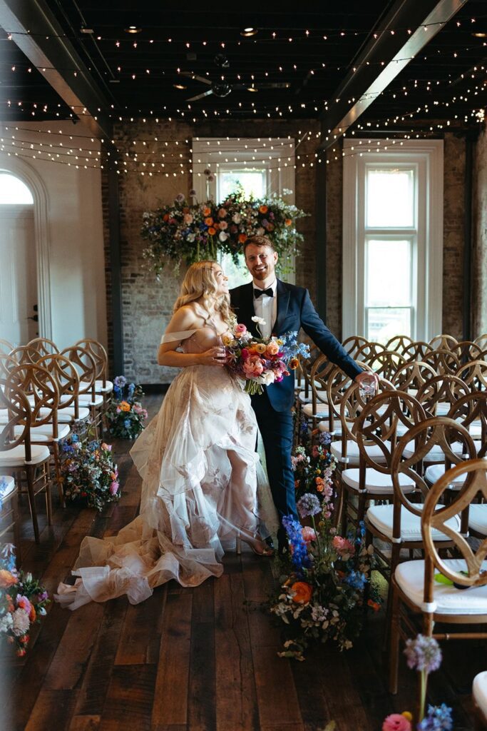 bride and groom indoor wedding ceremony