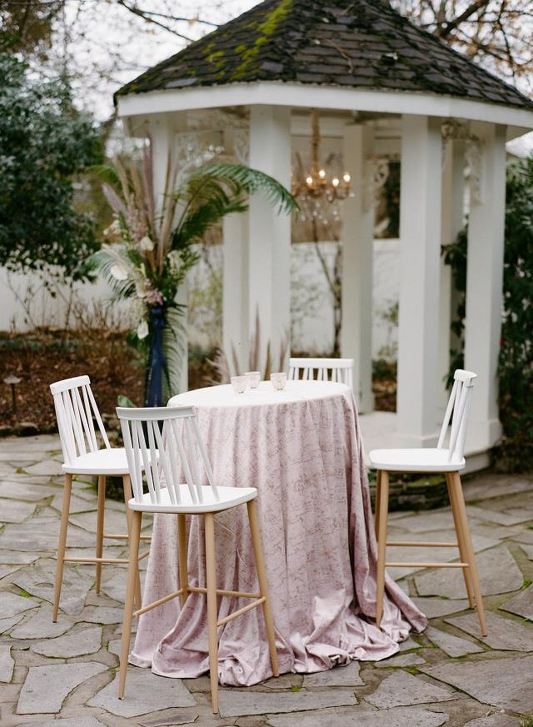 light pink etched velvet bistro table