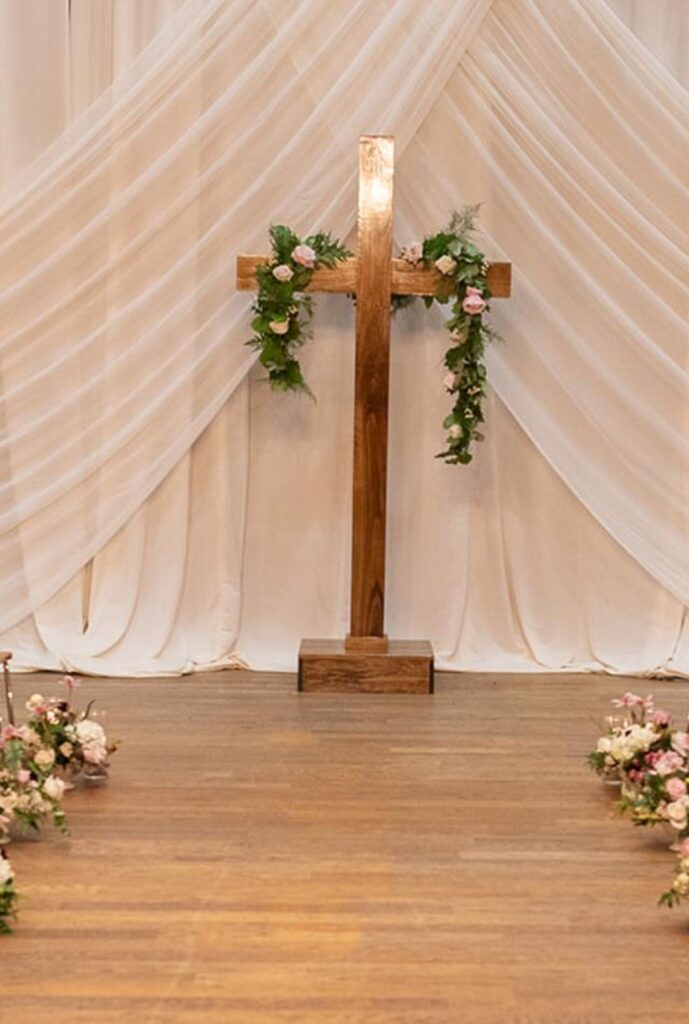 wood cross wedding backdrop