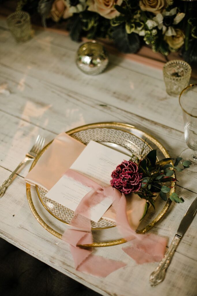 pink and gold table