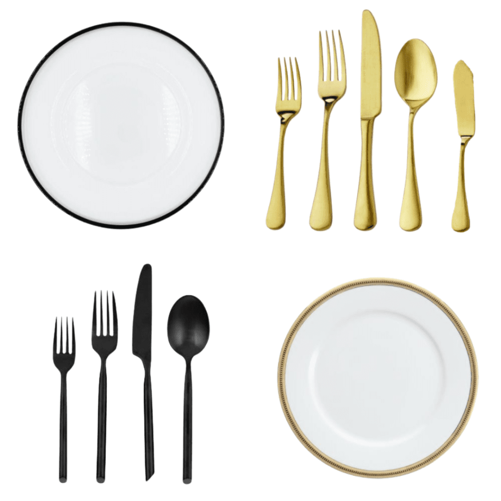 new metallic accent china and flatware