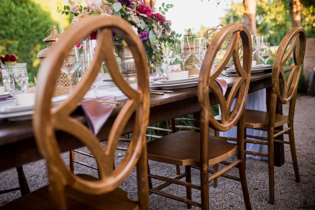 Rent wooden discount tables and chairs