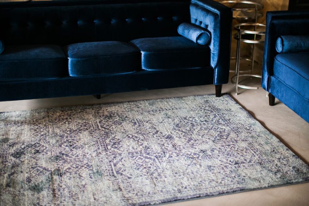 vintage rug for holiday party lounge