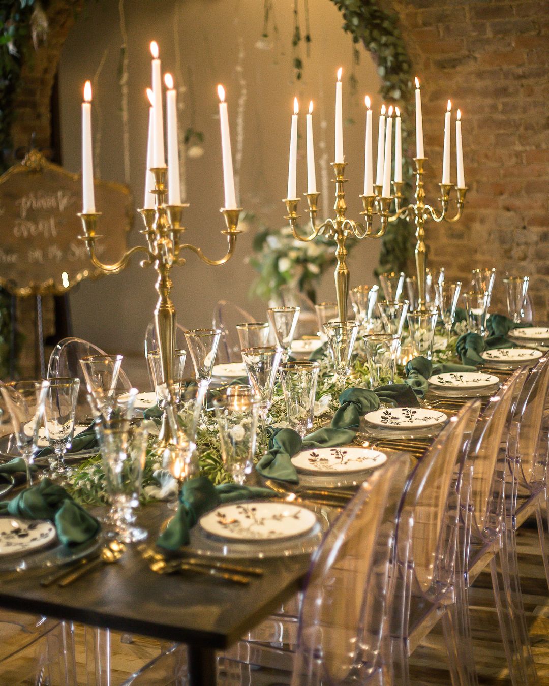 luxe gold and green wedding tablescape