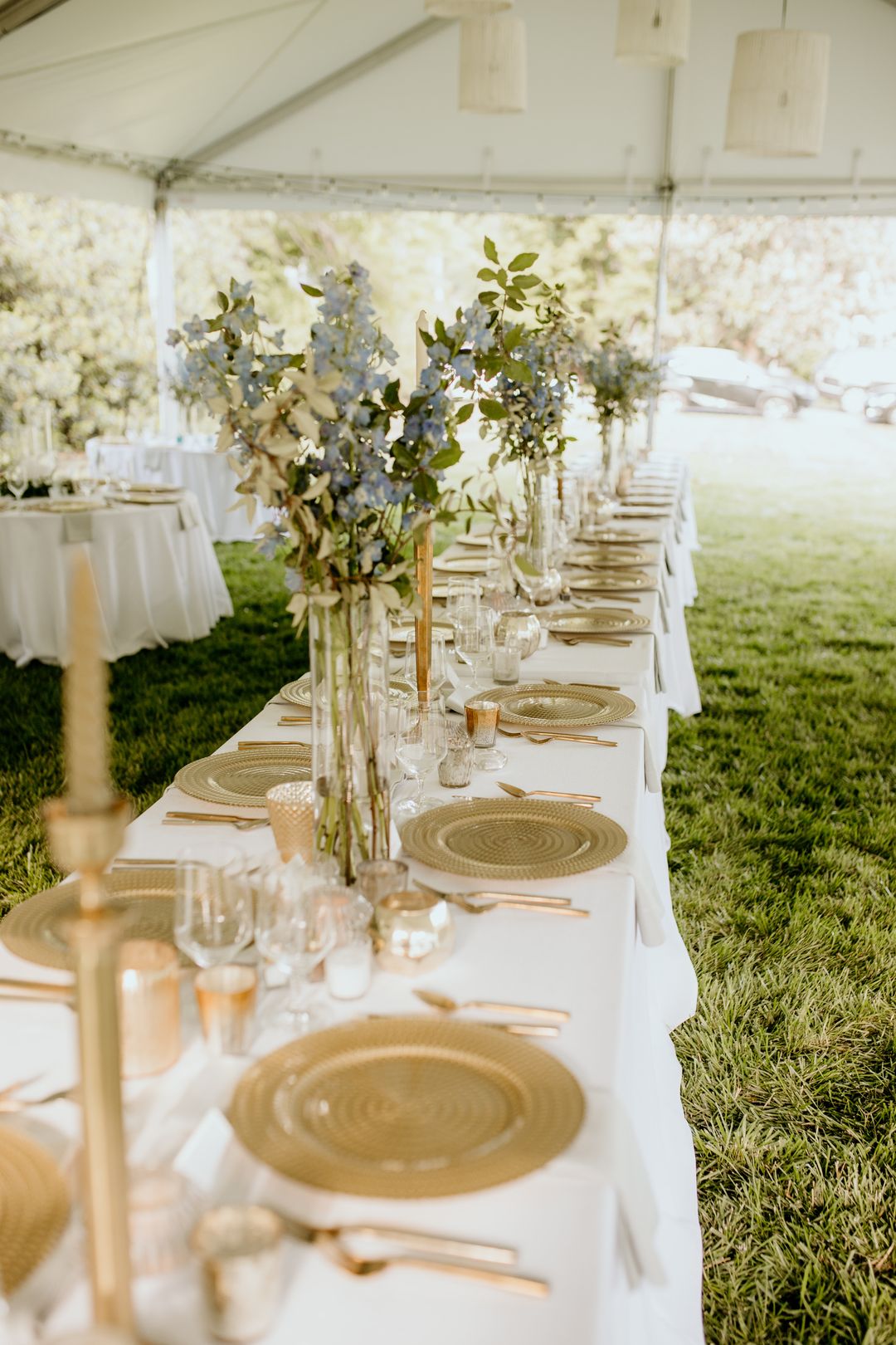 gold and white wedding reception