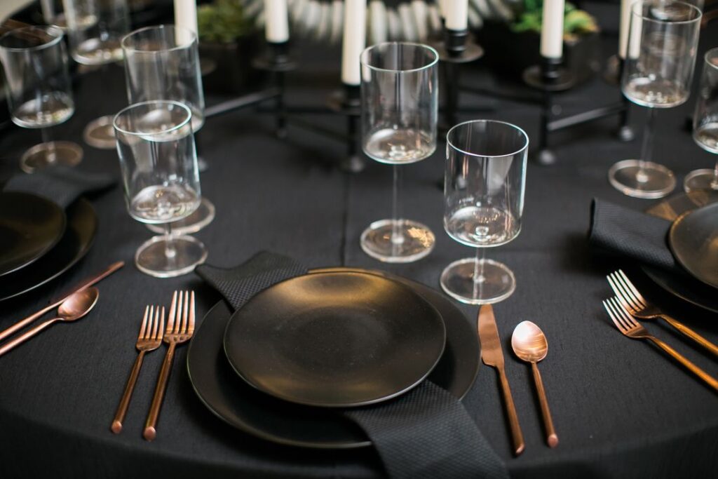 Trending monochromatic black tableware  Black decor, Black tableware,  Dinner table decor