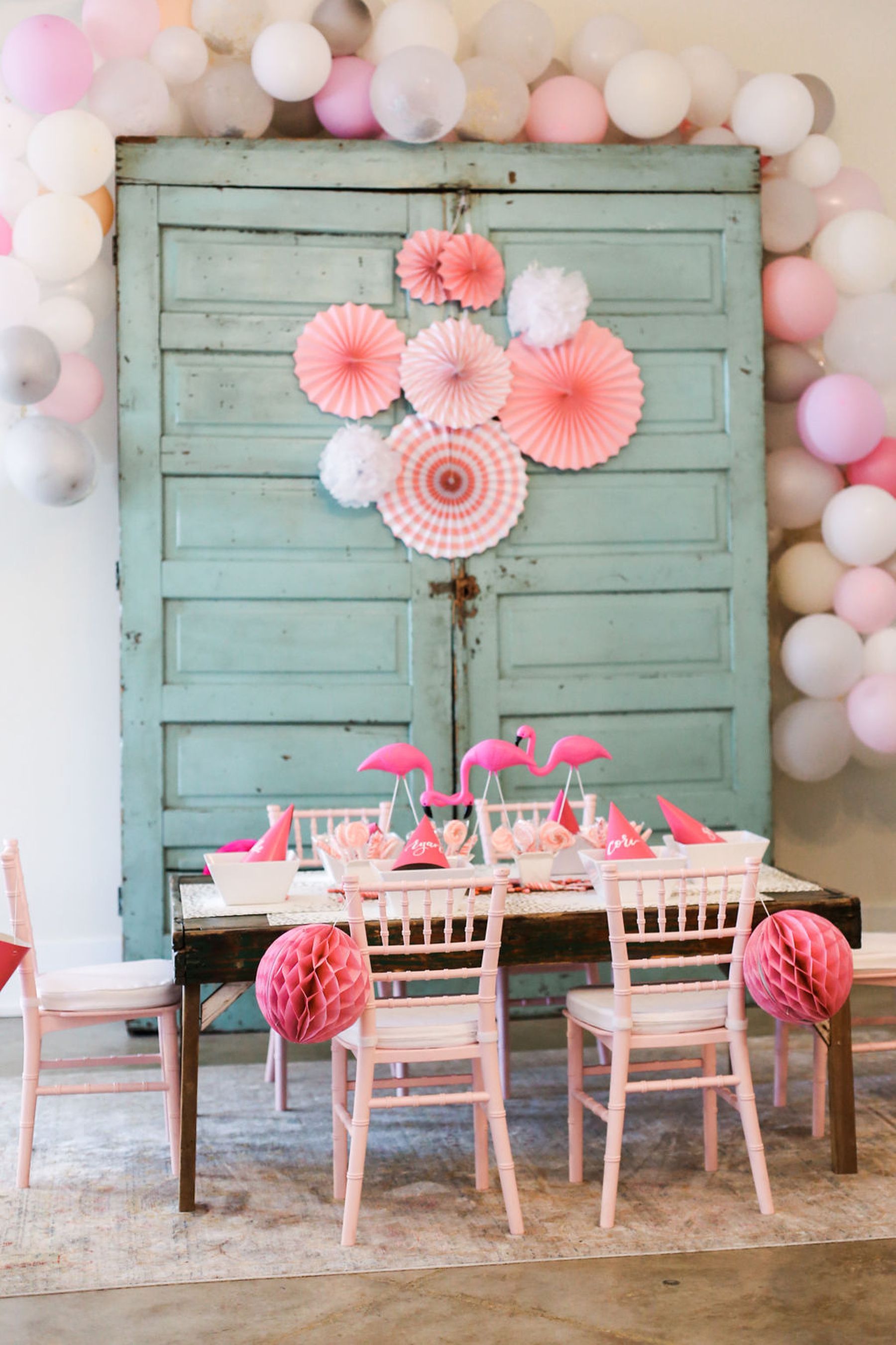 Kids Farmhouse Table and Pink Chiavari Toddler Chair Rental