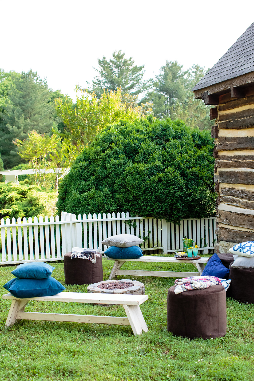 boutique festival event rentals, outdoor round fire place and lounge rentals