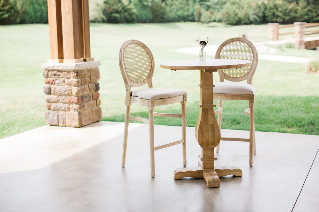 light natural wood bistro table and chairs for rent