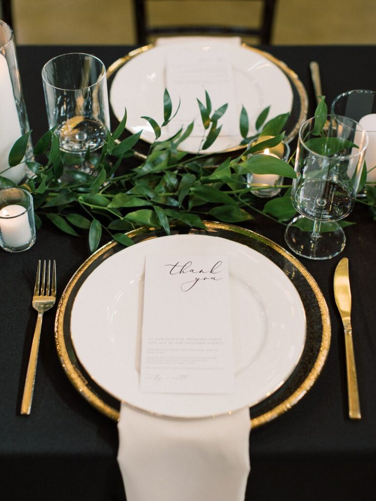 black and white formal holiday party table