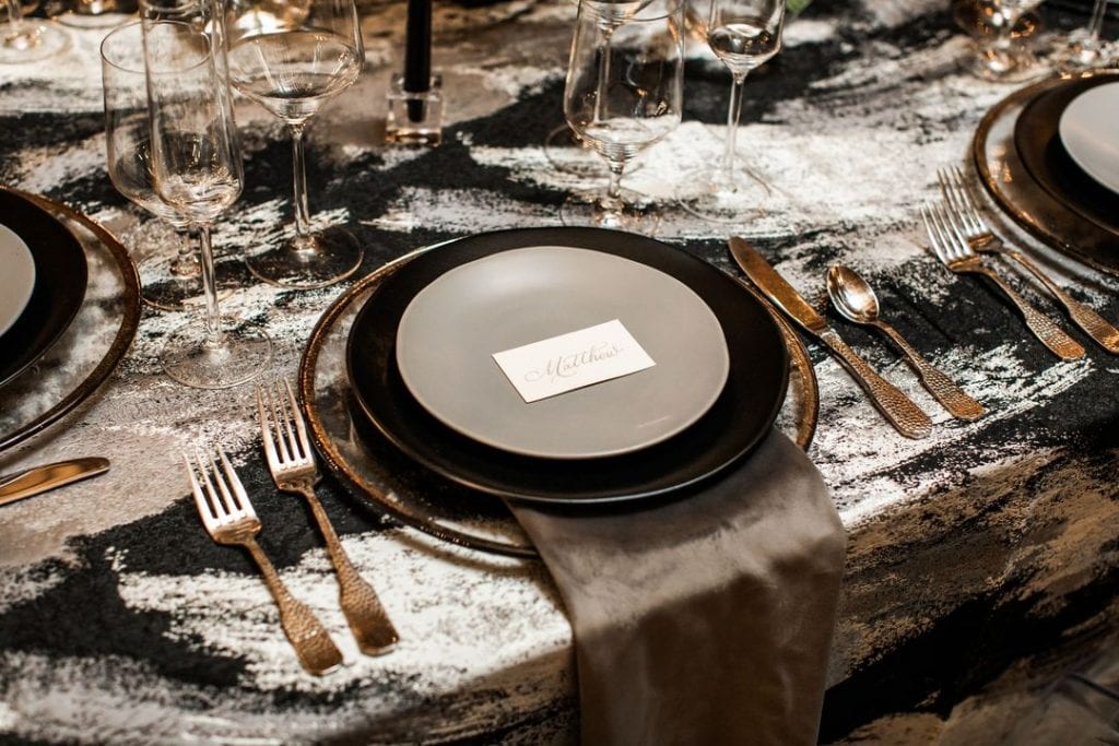 white and black holiday party table