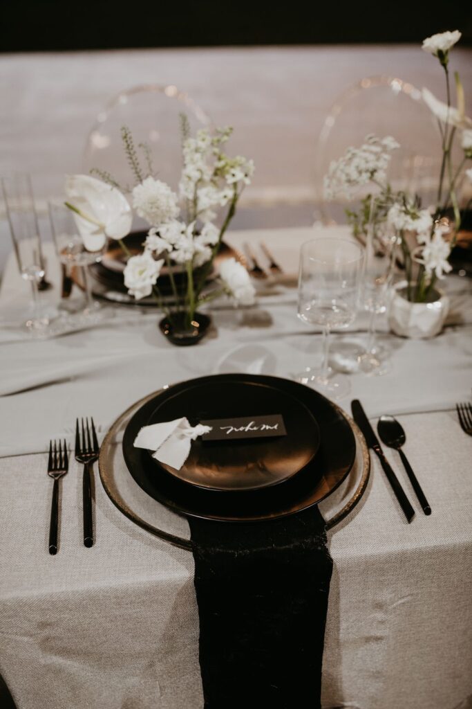 white and black holiday party table