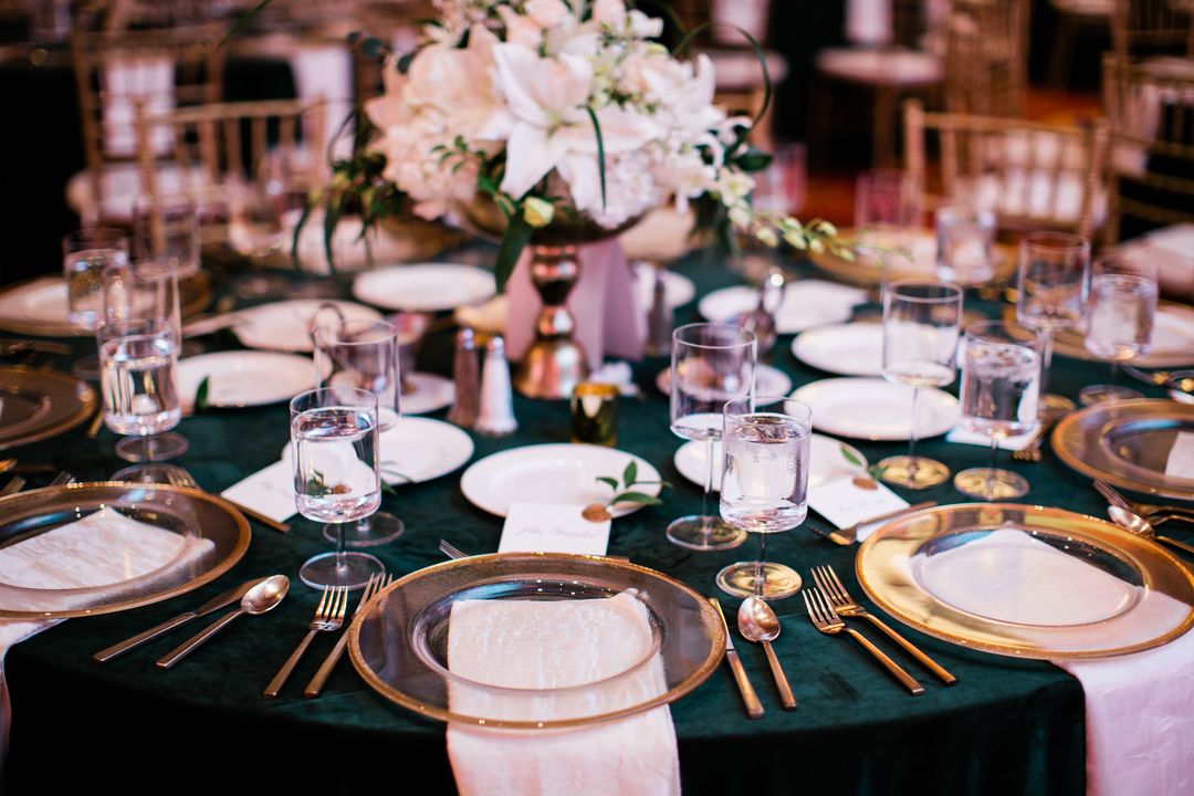 black, gold and silver centerpiece for a black tie affair; decor