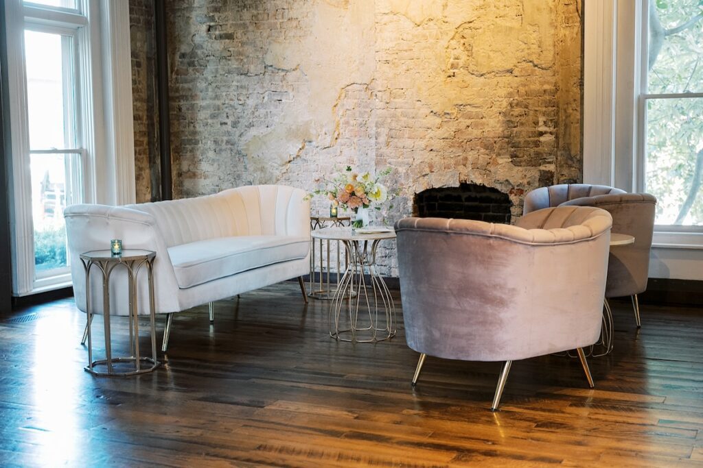 Ashleigh sofa and pink chairs