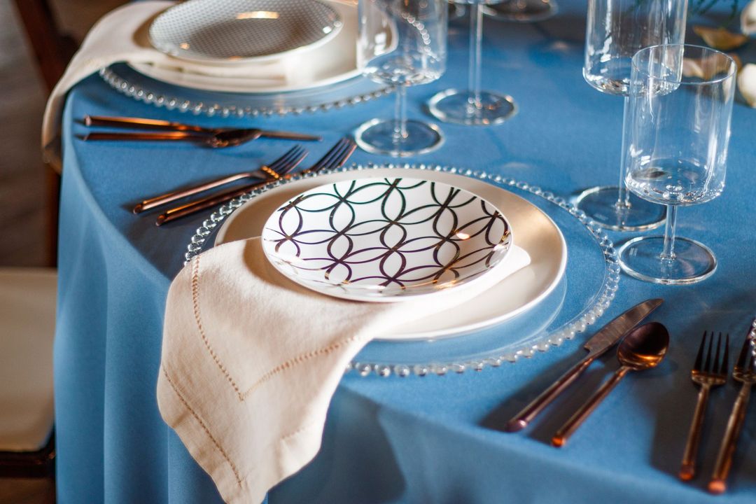 light blue and gold table