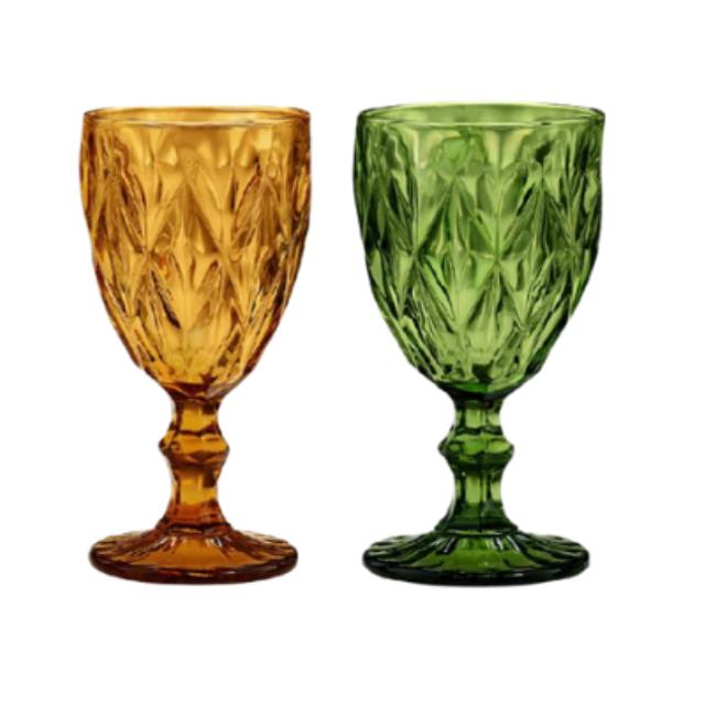 colored water goblets