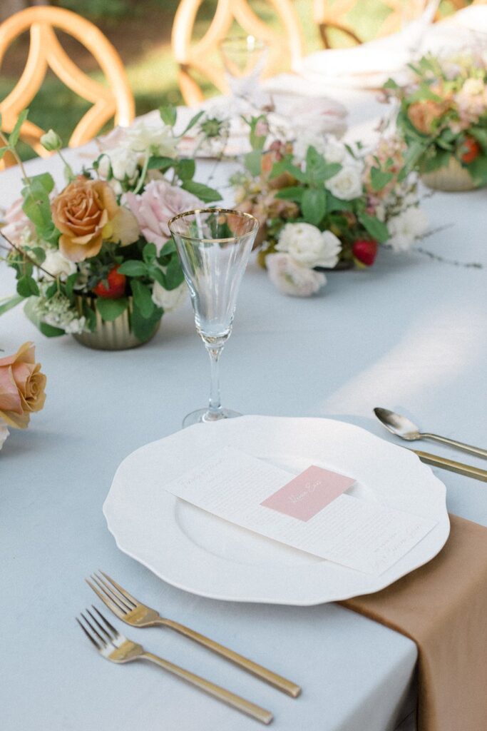 timeless white china for pastel event table