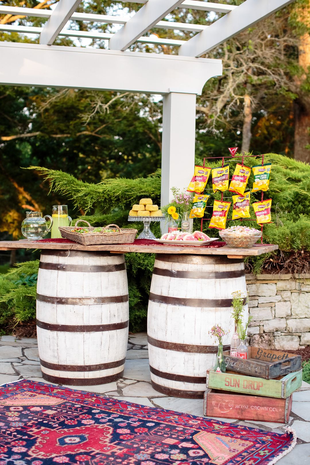 whiskey barrel bar food display