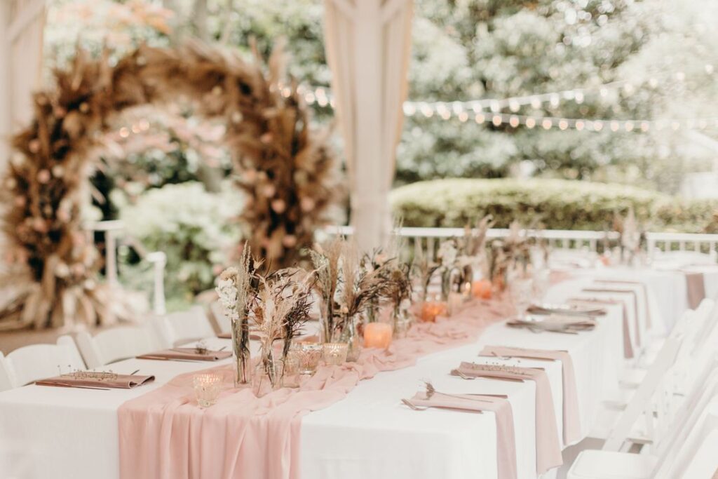 pink and white fall wedding