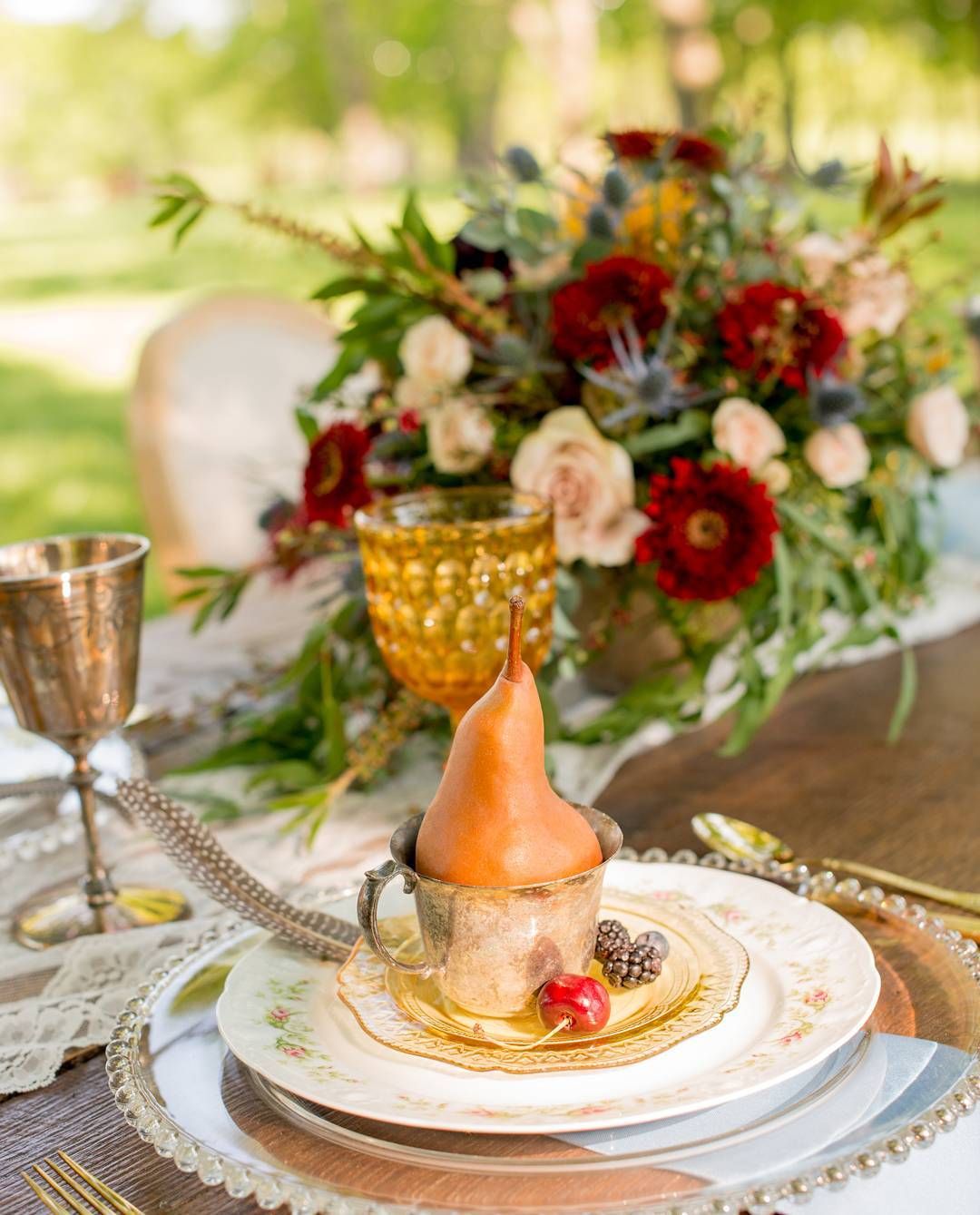 Rosh Hashanah table with pears