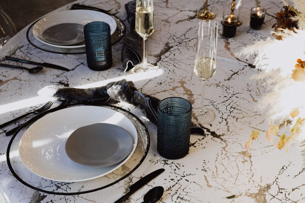 gold table linen rental for new years eve party