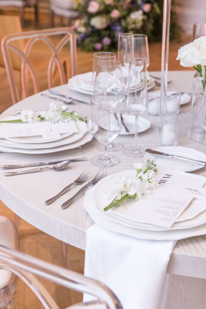 modern simple all white wedding table