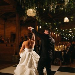 black and white dance floor for modern barn wedding at trinity view farm