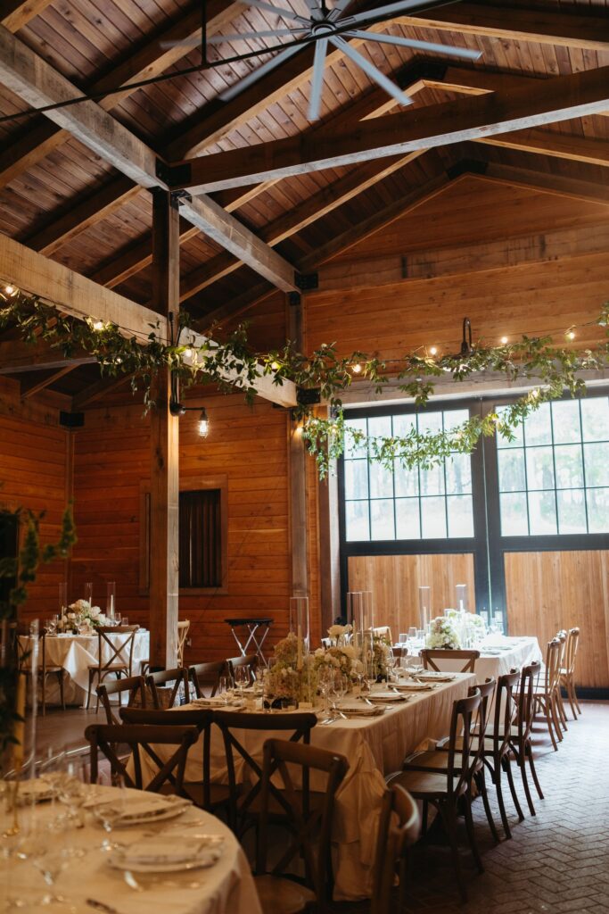 cross back wood wedding chairs for barn reception
