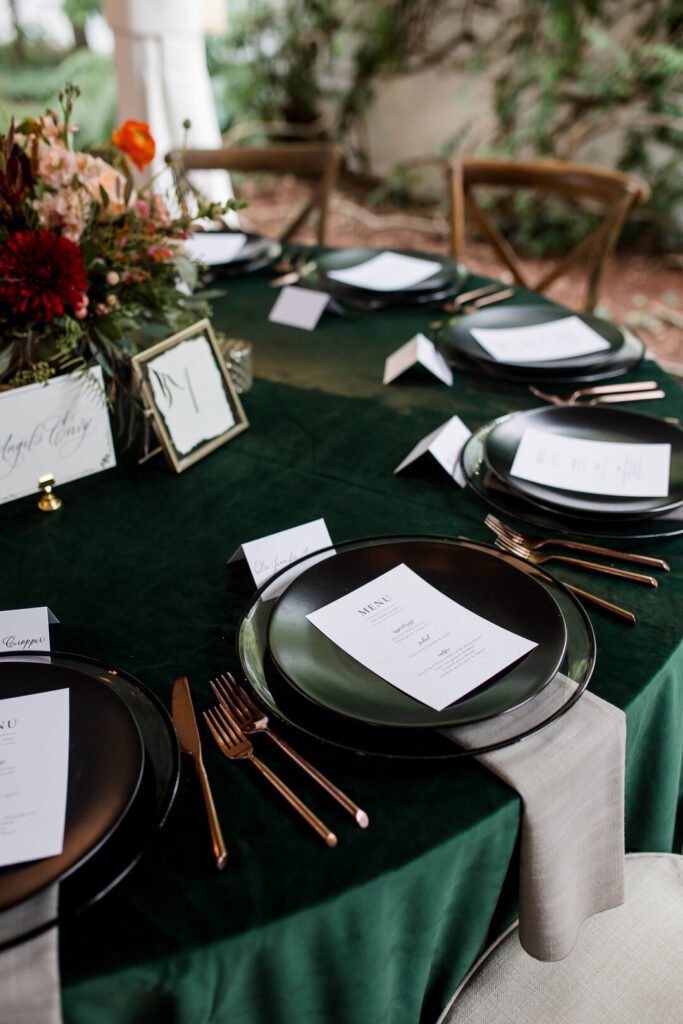 velvet emerald wedding linens