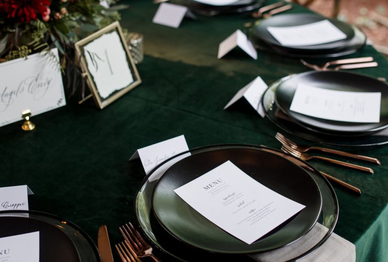 velvet emerald wedding linens