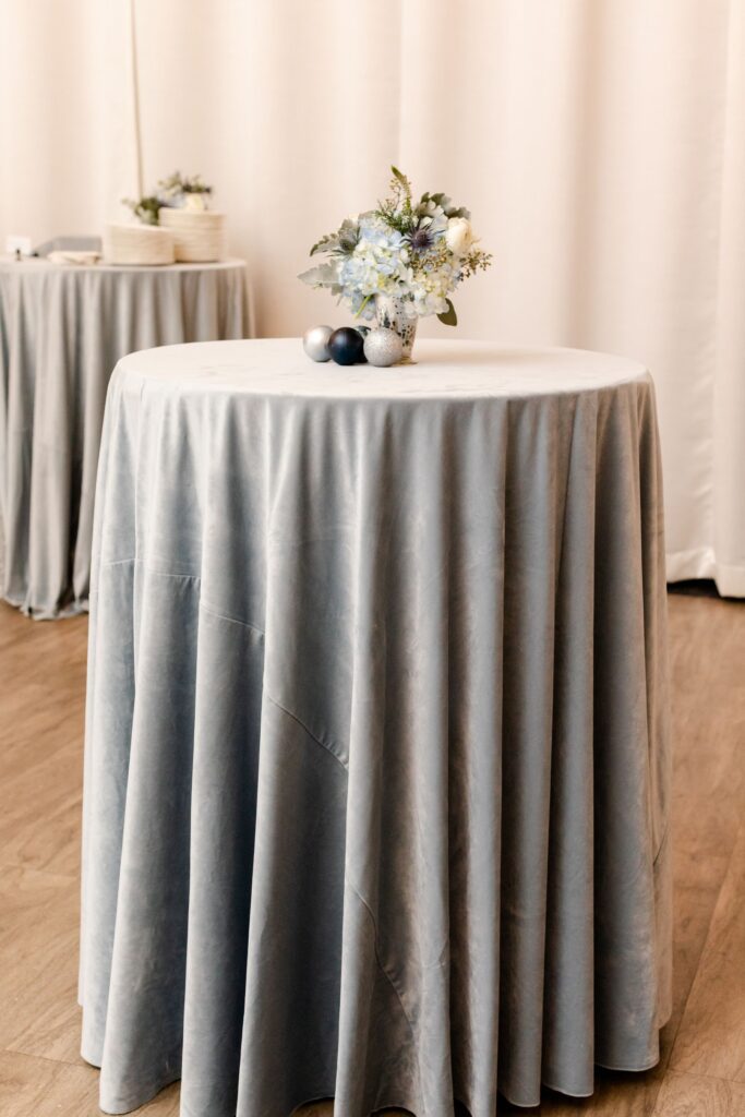 ice blue velvet holiday party linens