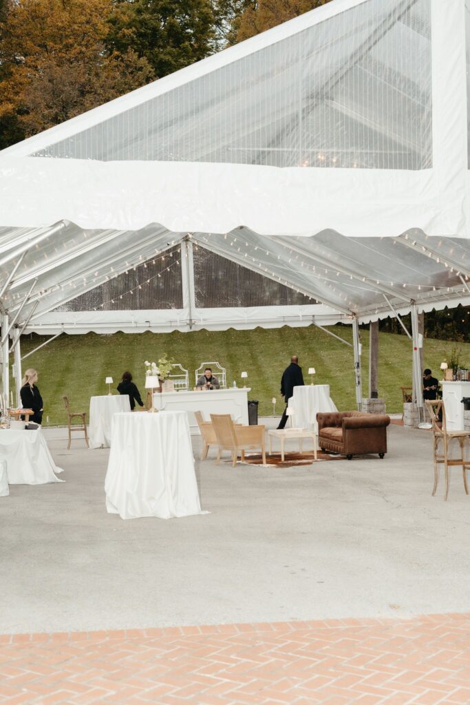 tented wedding reception cocktail hour in winter
