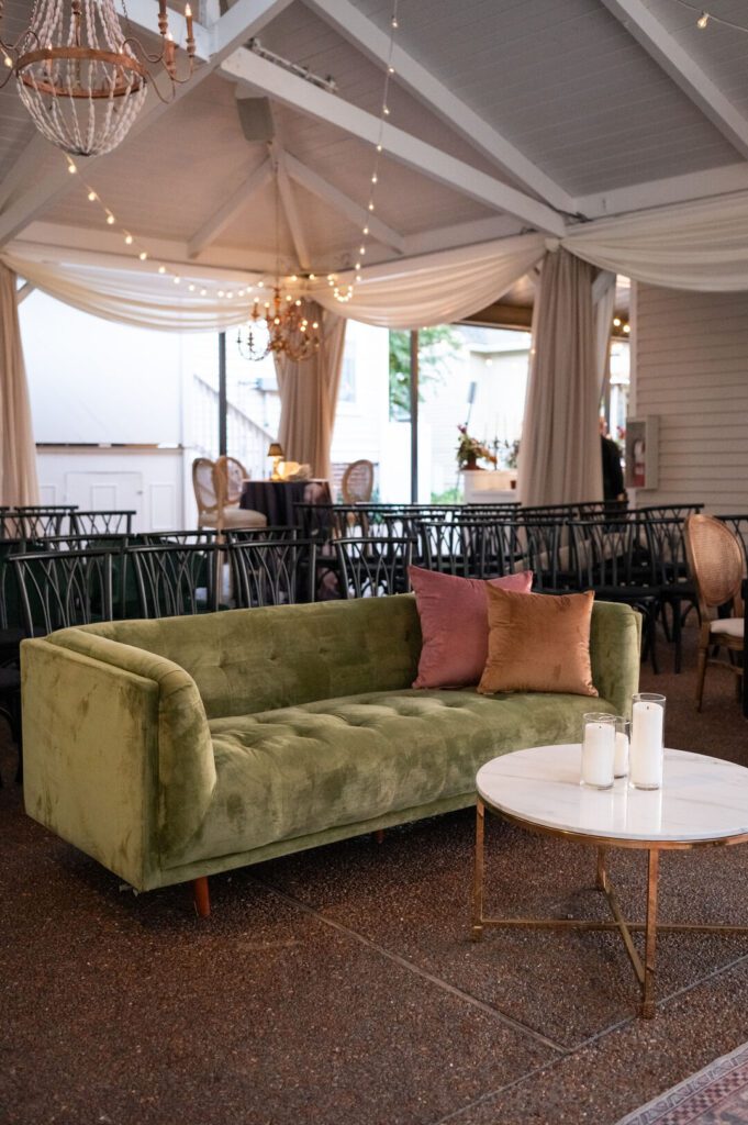 green velvet sofa rental