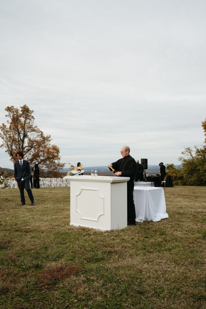 wedding ceremony drinks station for champagne