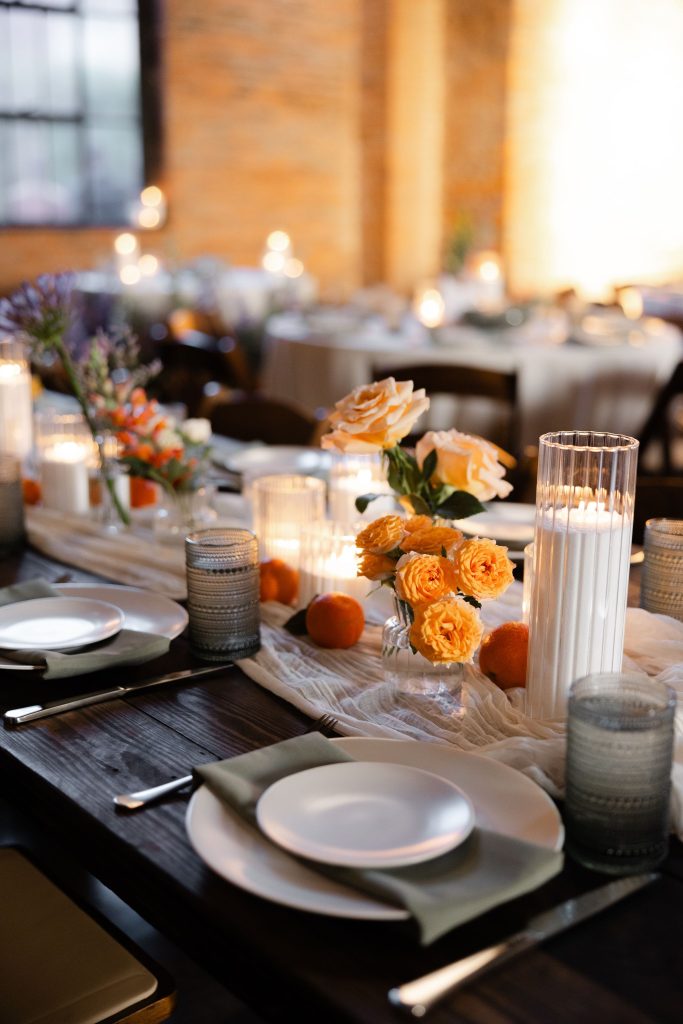 orange and smoke wedding at clementine hall
