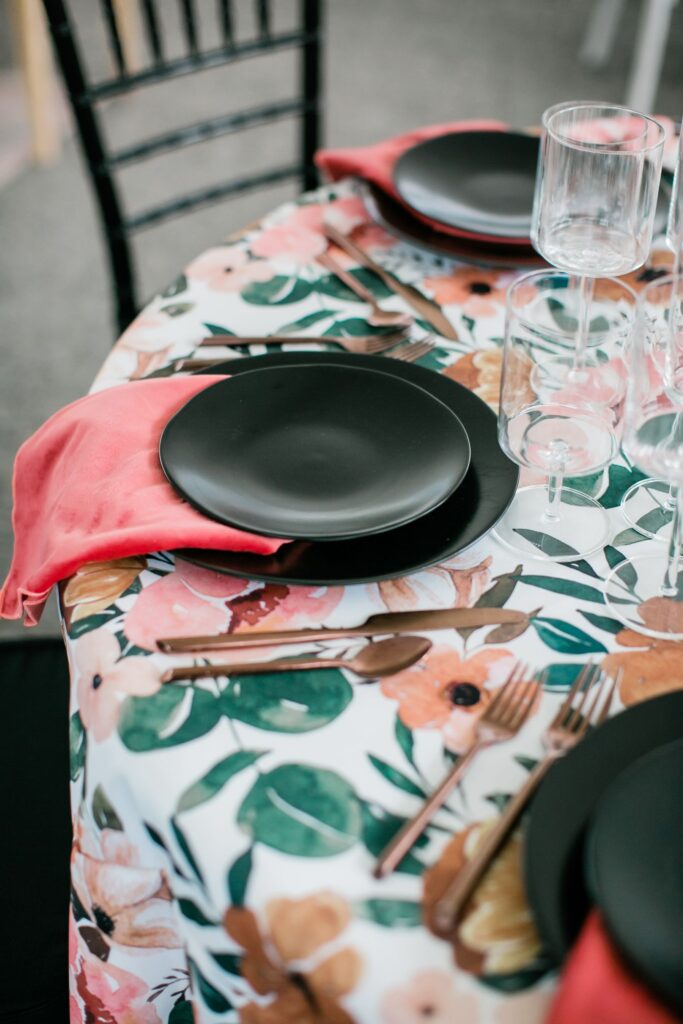 bold floral party table linens