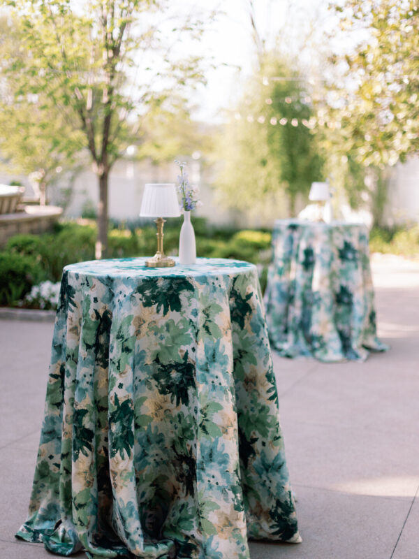 floral tablecloth rental for outdoor cocktail hour