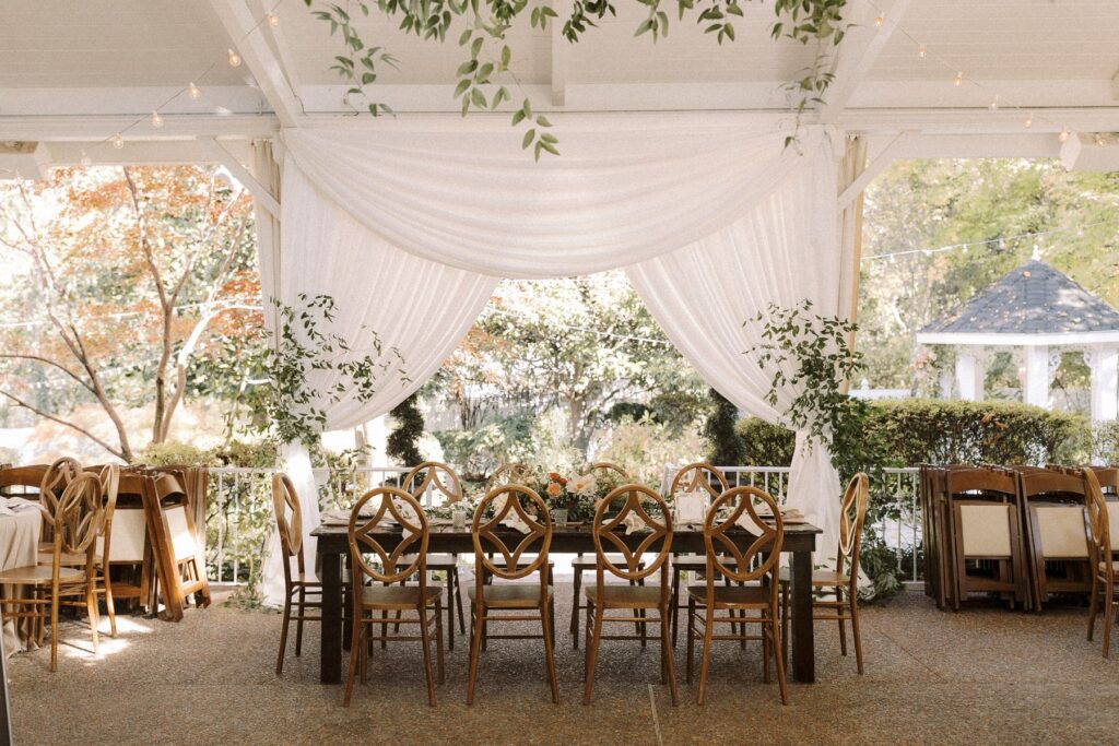 fall wedding reception wood table