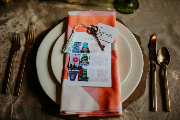 Colorful East Nashville weddign tabletop rentals