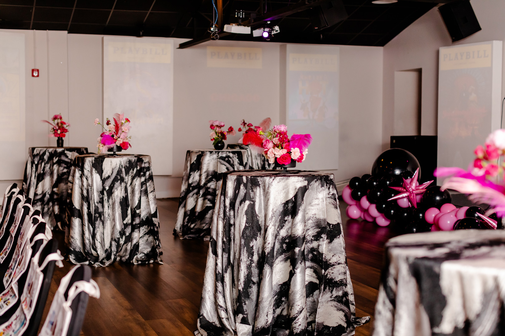black and white event linens