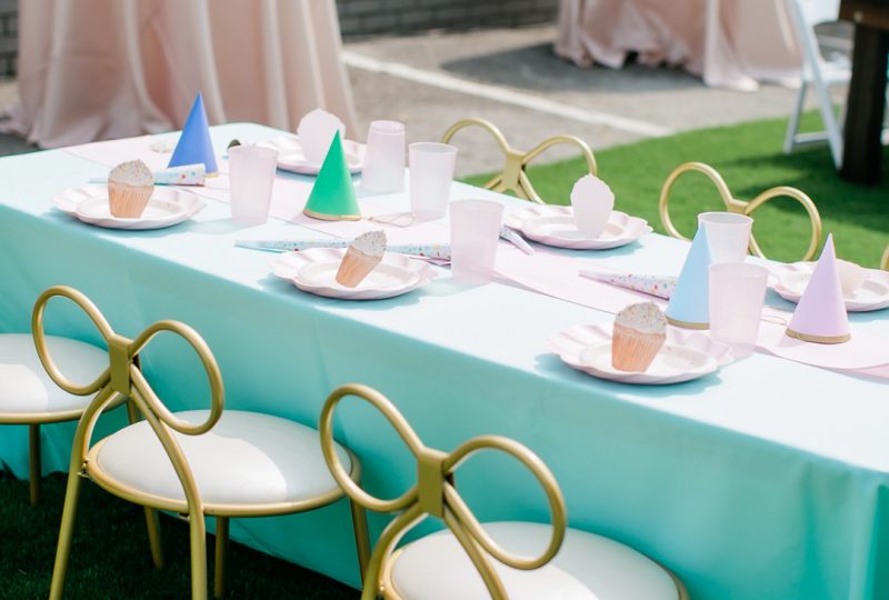 pink bow childrens party chairs