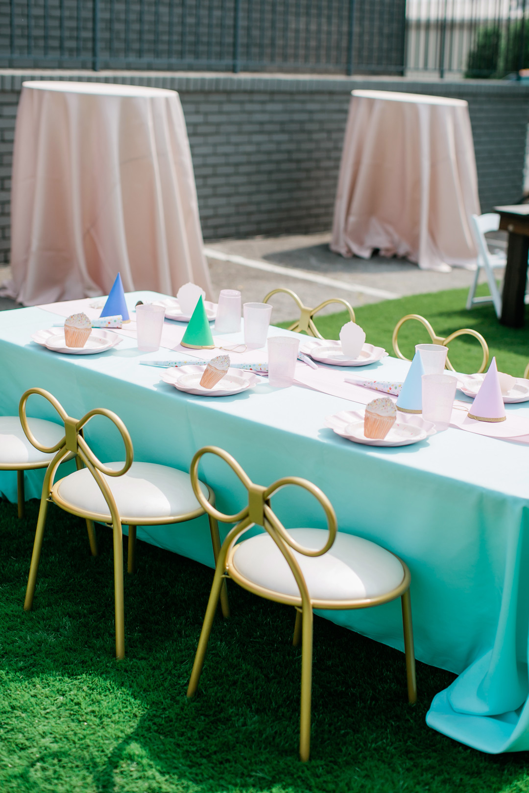 pink bow childrens party chairs