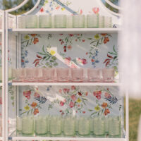 colorful pastel pink and green wedding glassware