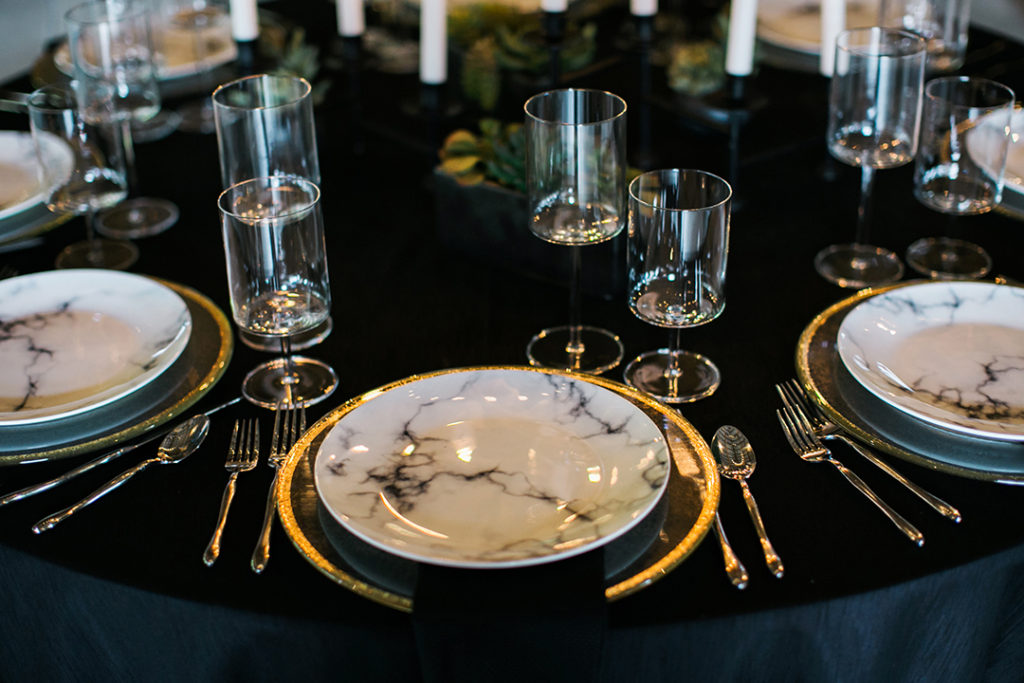 black and gold holiday table