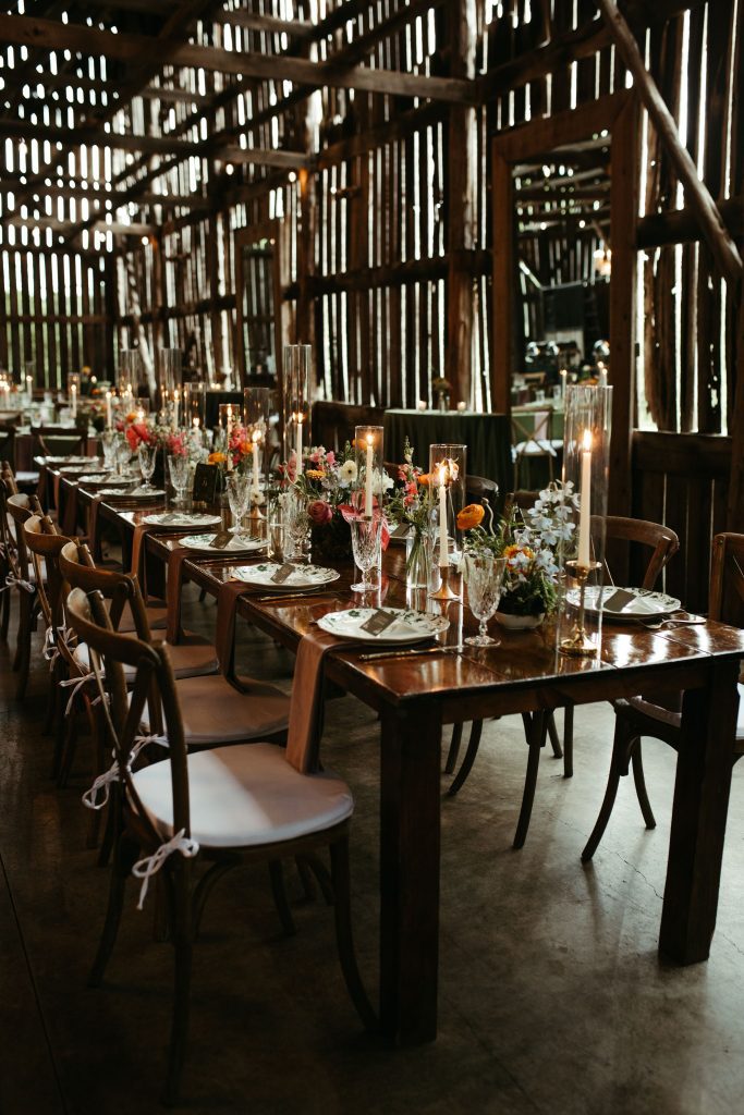 moody barn wedding farm wood table rental nashville