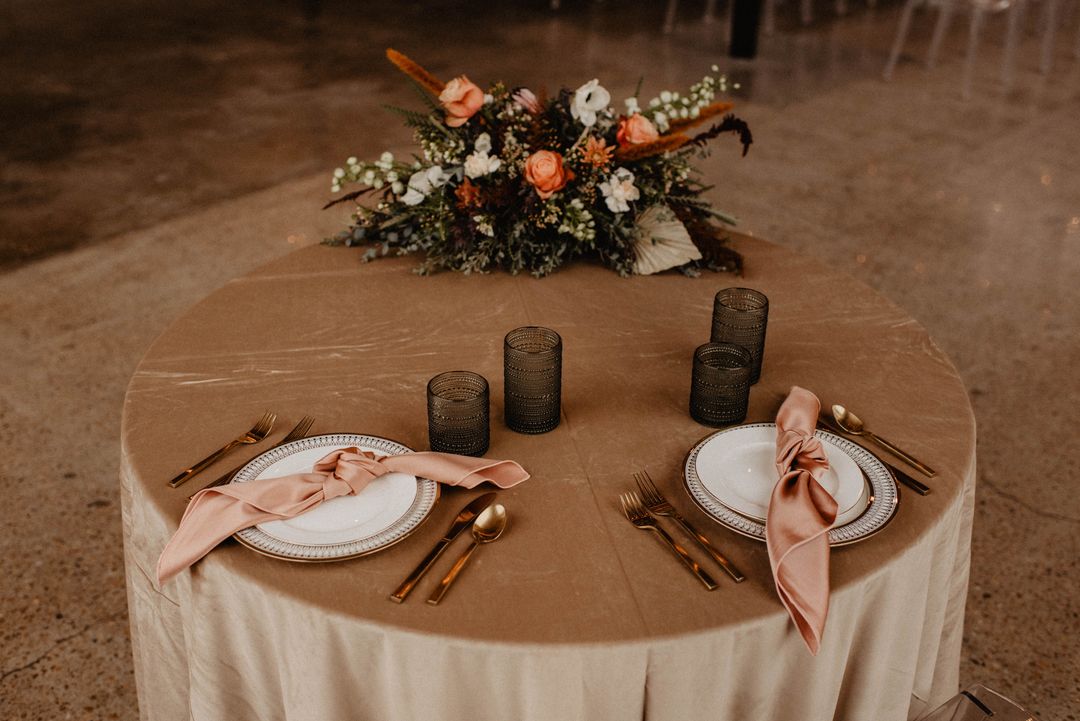 light pink velvet event table