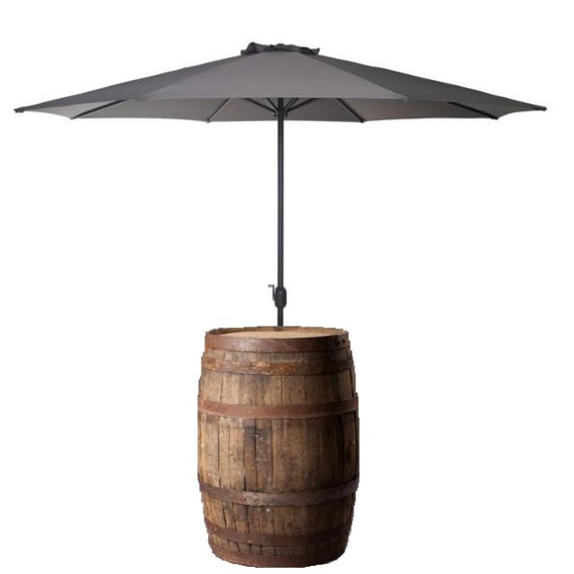 boutique festival event rentals, whiskey barrel with umbrella